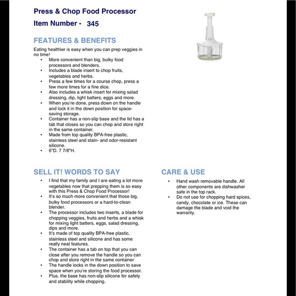 345 Princess House 6pc Plastic & SS Food Processor - Picture 6 of 6